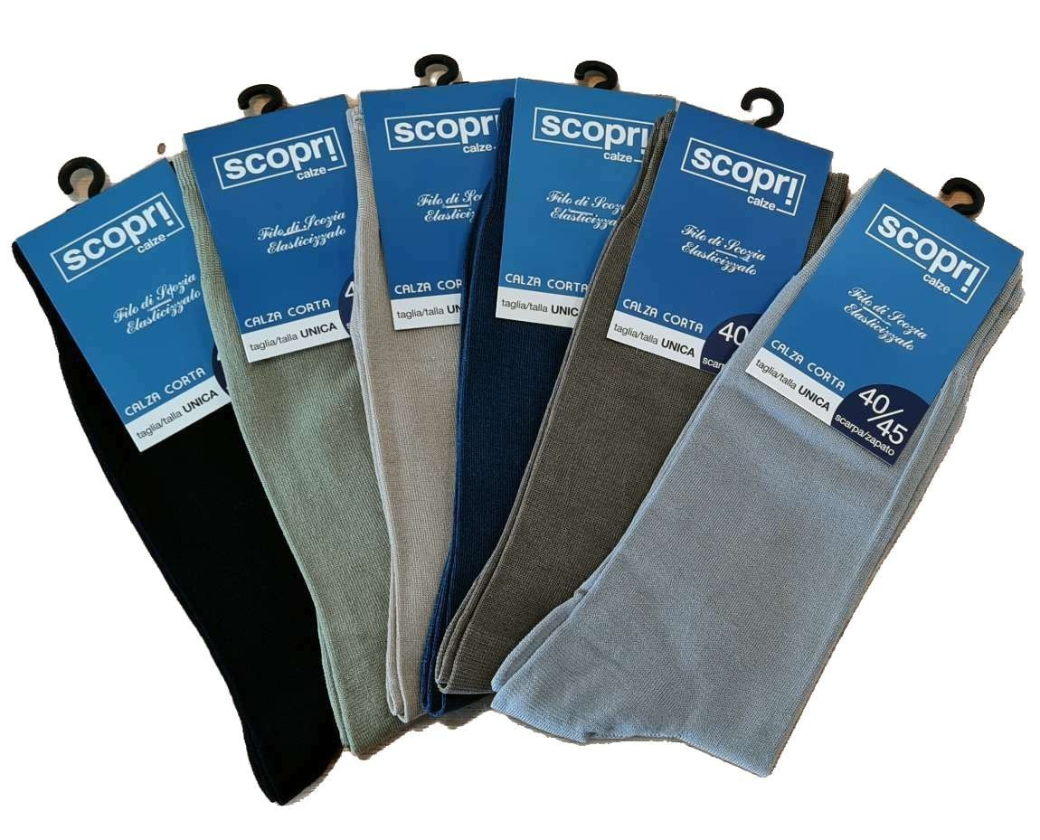 Group 6 SHORT socks for men in stretch fine cotton Scopri Foxi - Group of 6  pairs of SHORT socks in stretch lisle.Practical and convenient.Composition:  80% cotton, 18% polyester, 2% elastaneOne size