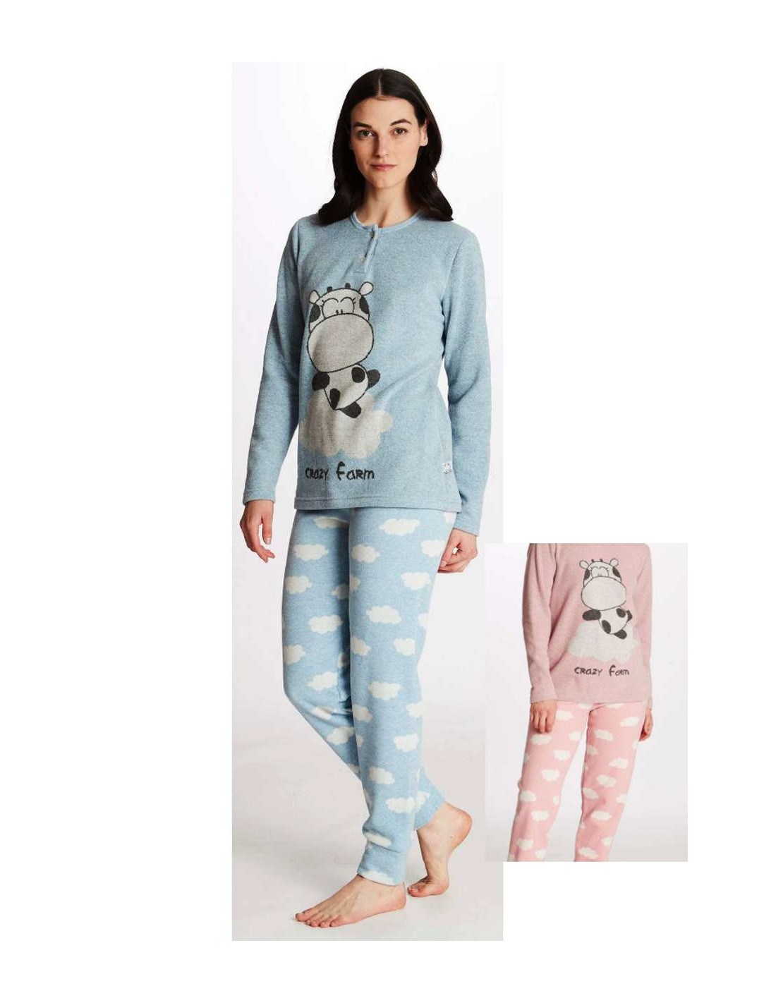 Women's warm plush cotton jersey pajamas Crazy Farm 15778