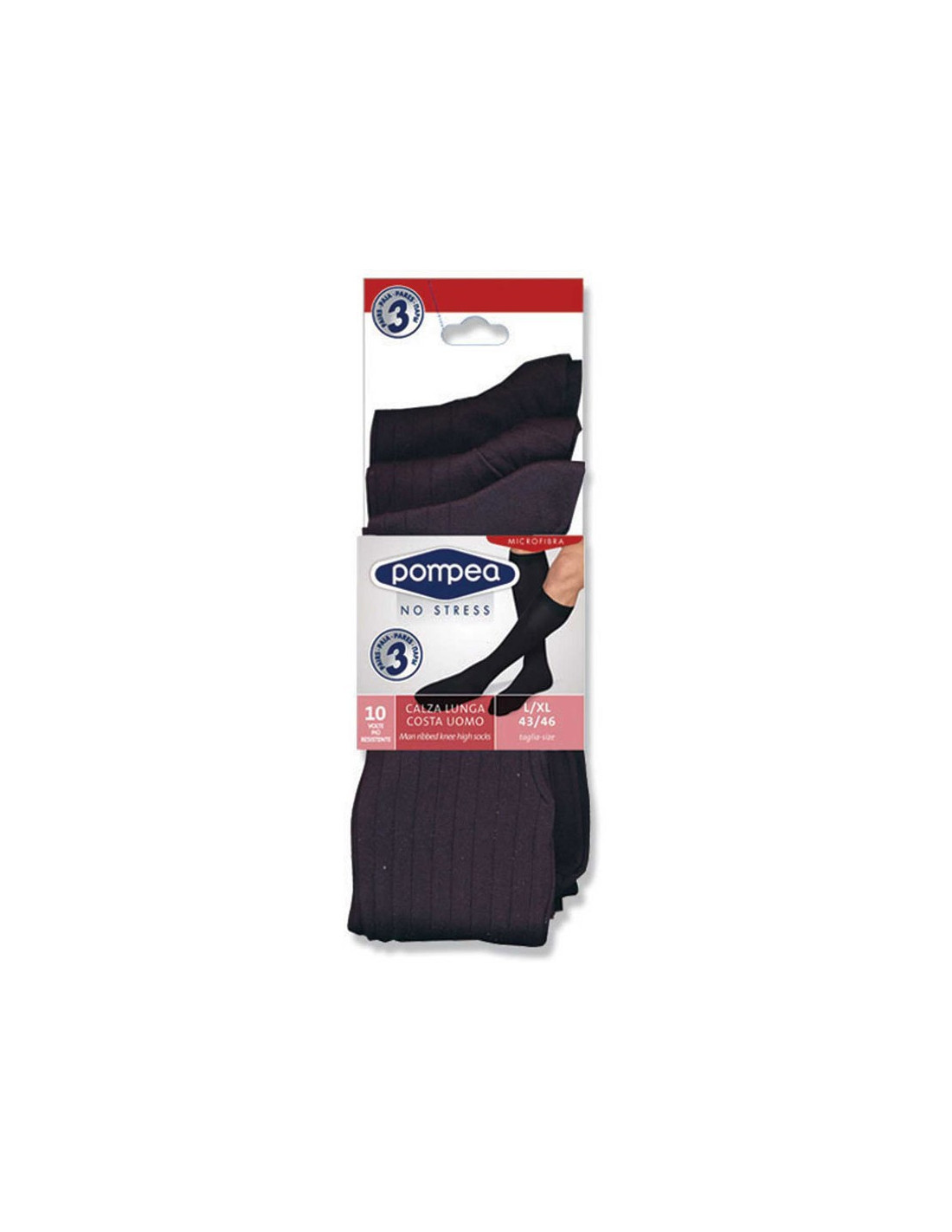 Group 3 pairs LONG RIBBED socks Pompea art. Coste L - Group of 3 pairs  ribbed microfiber LONG socks.Comp: 100% polyamideSizes shoes:S/M =  39-42L/XL= 43-46 - Microfiber socks Line - Pompea - Bizzarre Intimo
